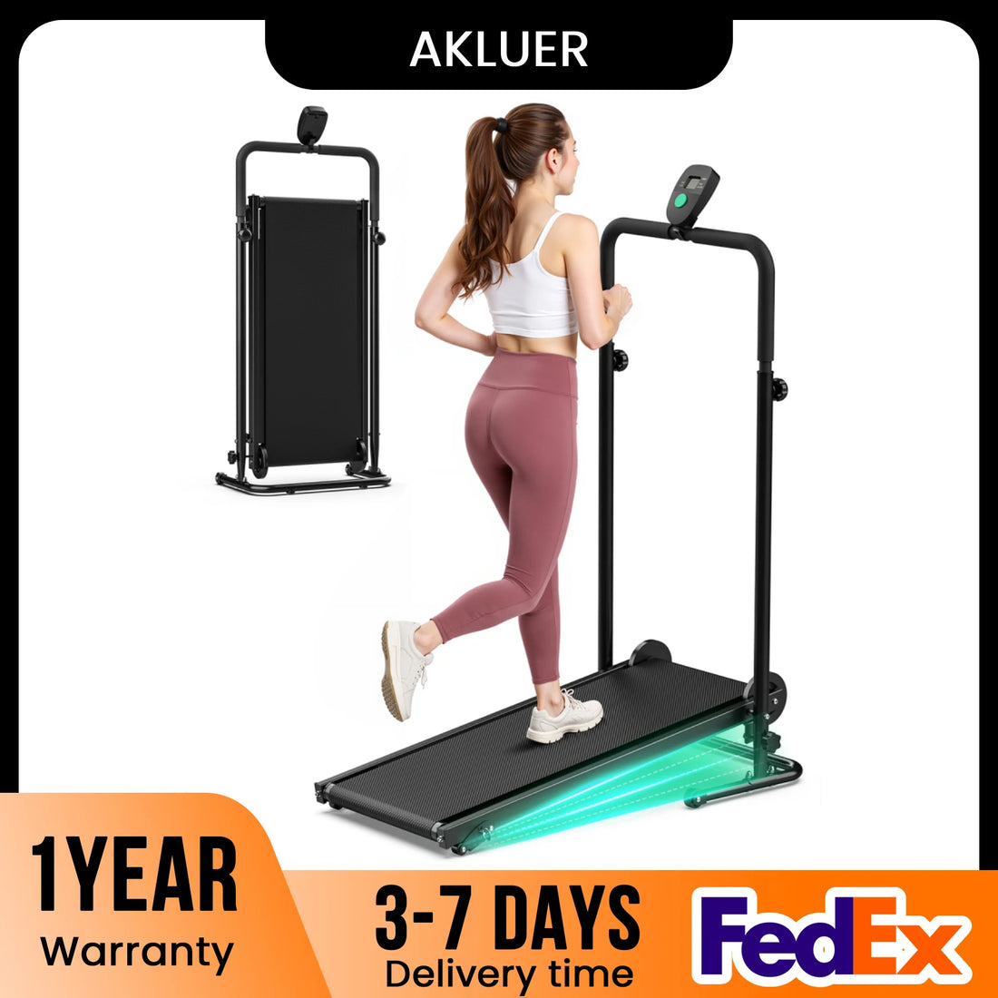 AKLUER Non Electric Treadmill With Dual Flywheels Fixed Incline