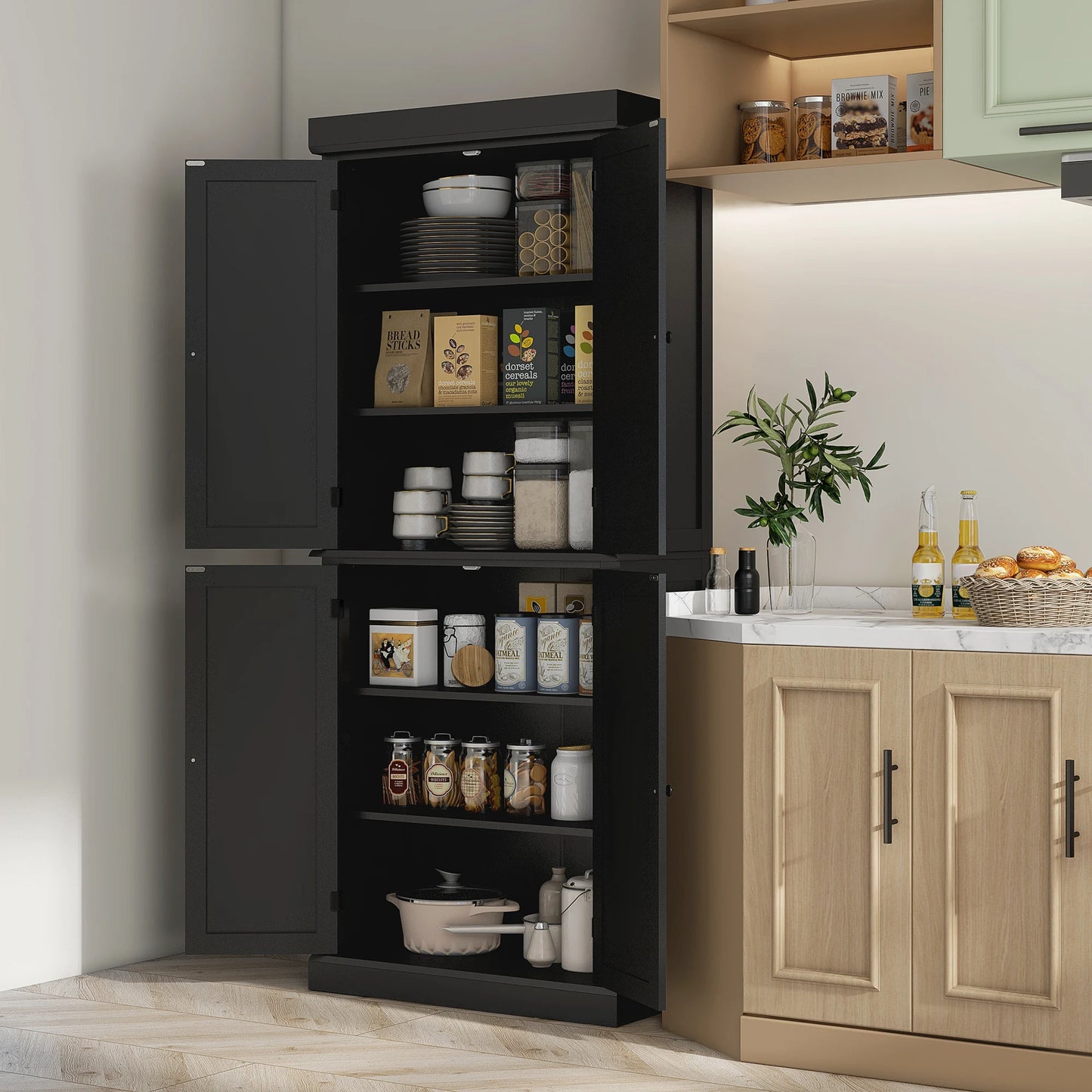 HOMCOM Modern Kitchen Pantry Cabinet With Doors And Shelves