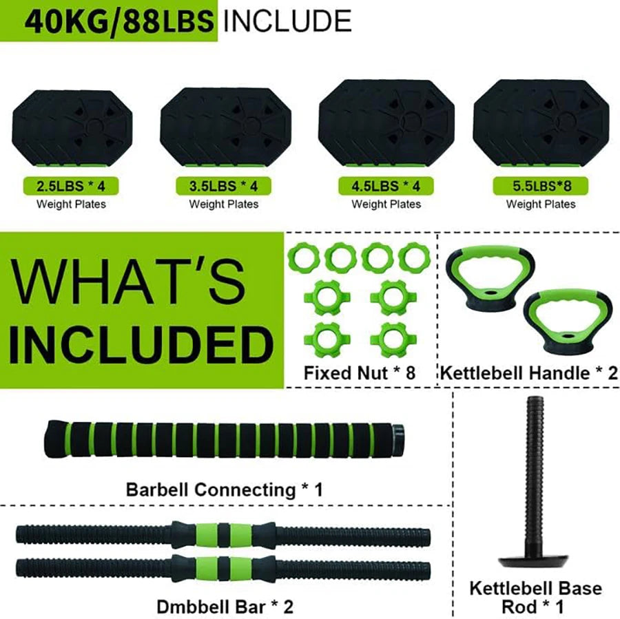 HiMISS 4 In 1 Adjustable Dumbbell Kettlebell Set For Home Gym