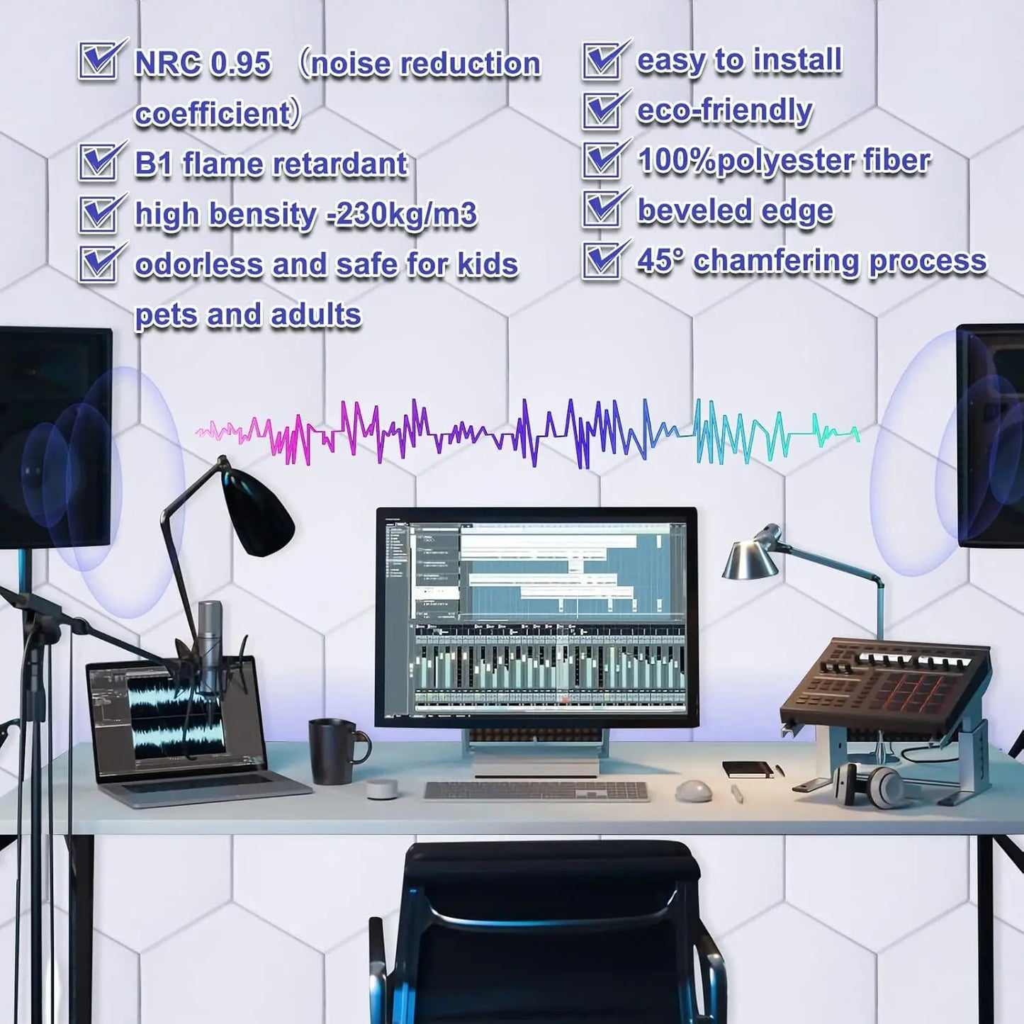 Hexagonal Acoustic Panels Self-Adhesive For Home Office