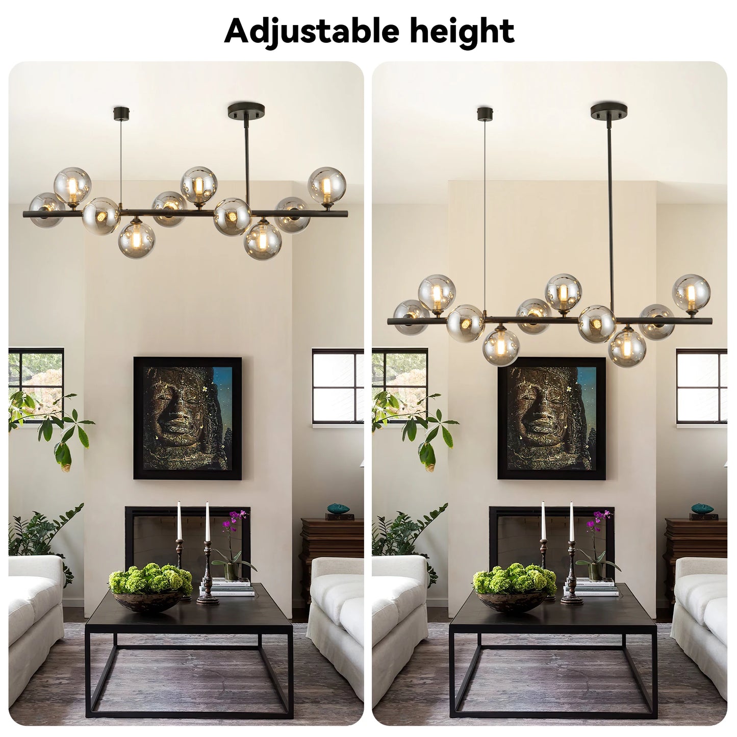 10-Light Adjustable Chandelier With Glass Globe Shades Mid-Century Modern