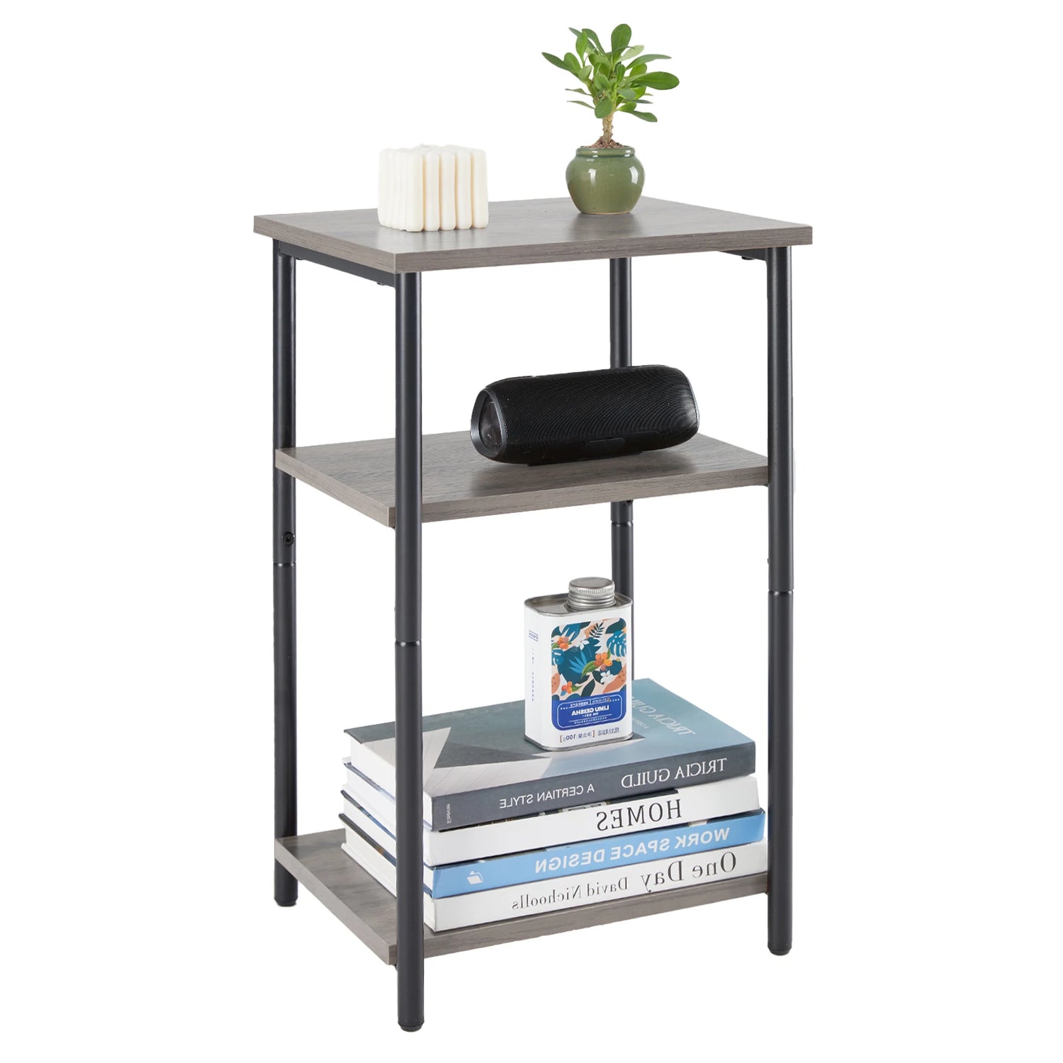 JHK Two Tier End Table With Adjustable Feet Space Saving