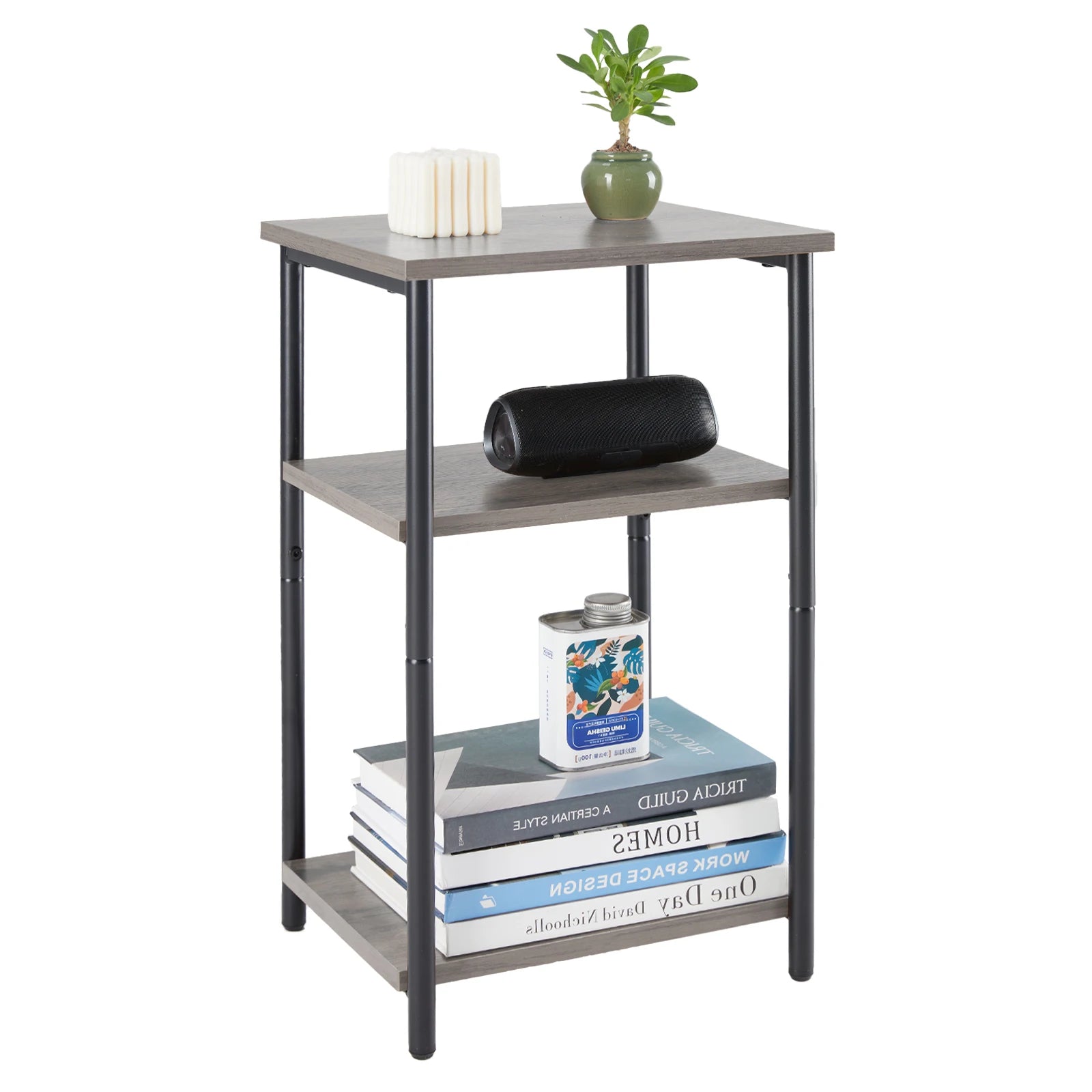JHK Two Tier End Table With Adjustable Feet Space Saving