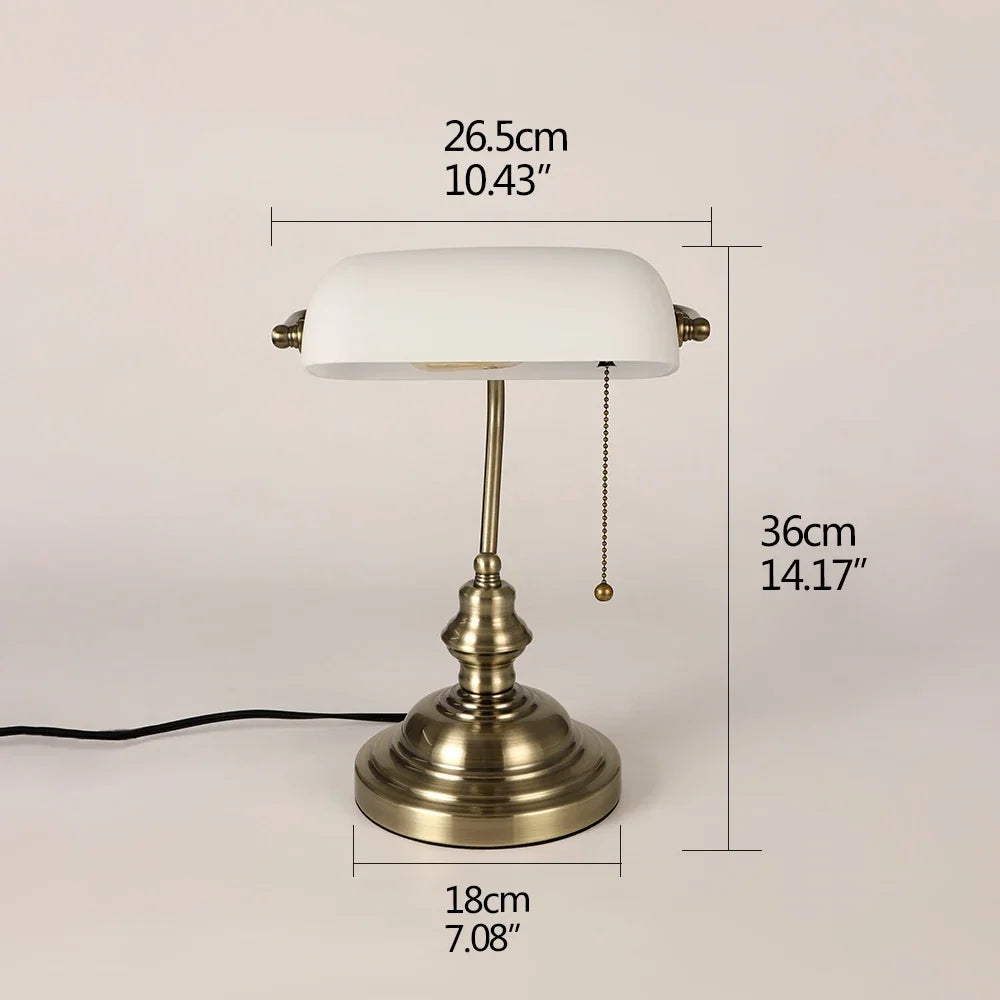 Newrays Glass Banker's Desk Lamp With Zipper Switch, E27 Base