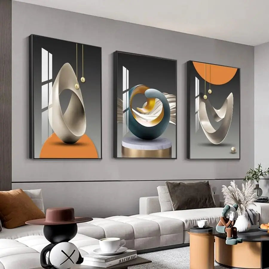 Abstract Modern Framed Wall Art With Shape Pattern
