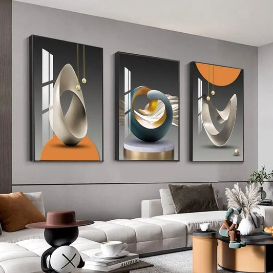 Abstract Modern Framed Wall Art With Shape Pattern