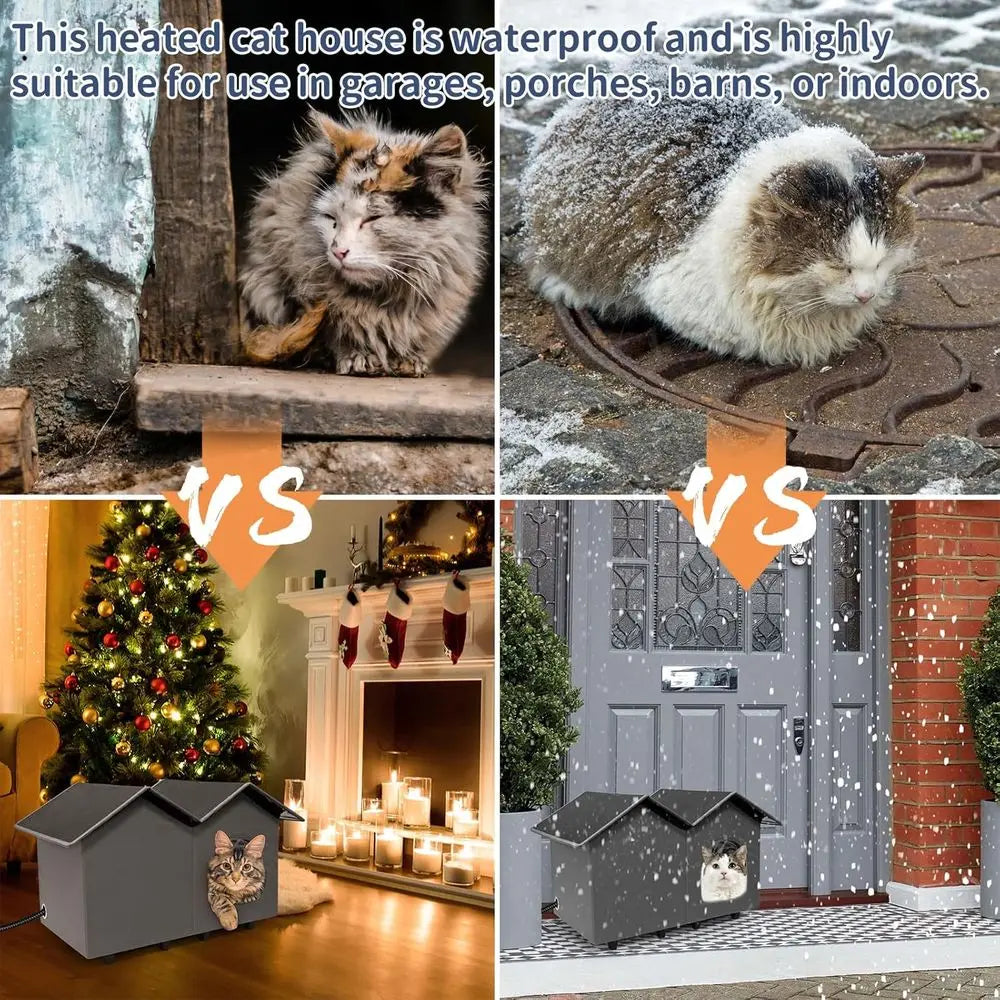 Heated Cat House With Elevated Bed For Indoor Outdoor Use Insulated Waterproof