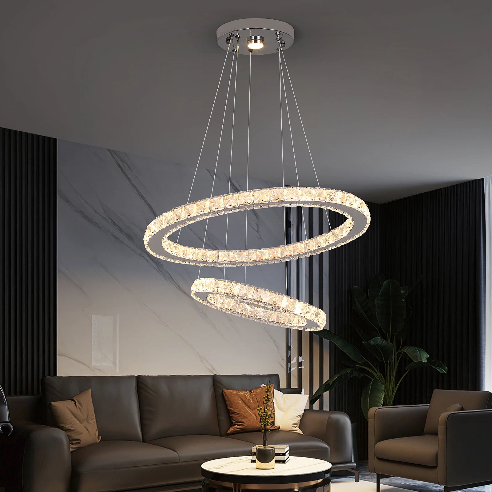 GreeLustr Modern Rings Led Pendant Light Crystal Chandelier