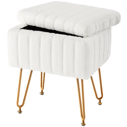 JHK Faux Fur Hidden Storage Ottoman Stools With Metal Legs