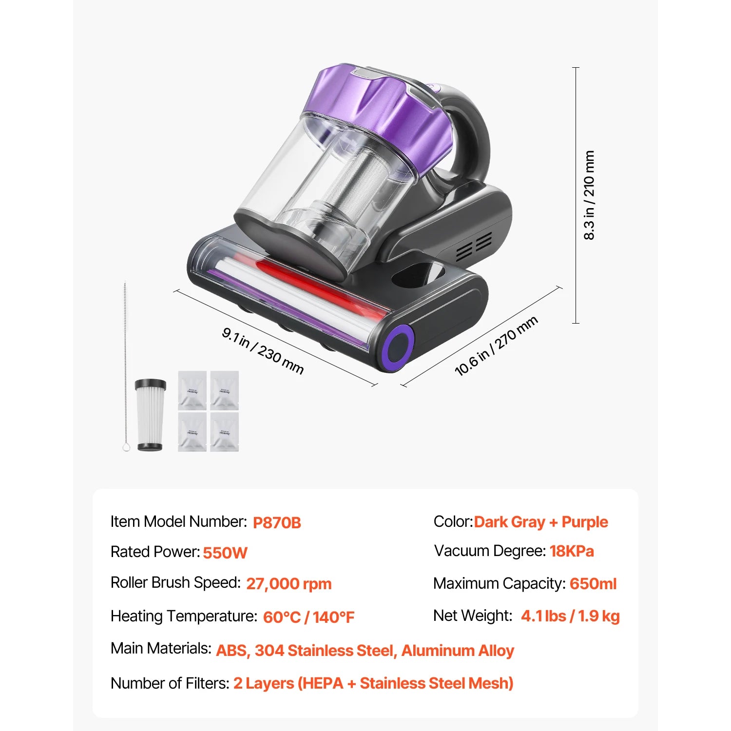 Handheld Mattress Vacuum With Powerful Suction And HEPA Filter