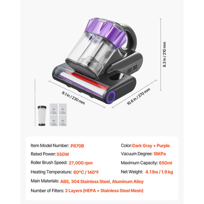 Handheld Mattress Vacuum With Powerful Suction And HEPA Filter