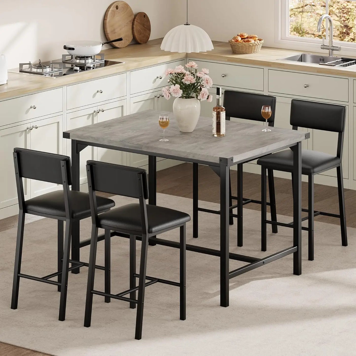 HiMISS 5-Piece Dining Table Set With Bar Table And Chairs