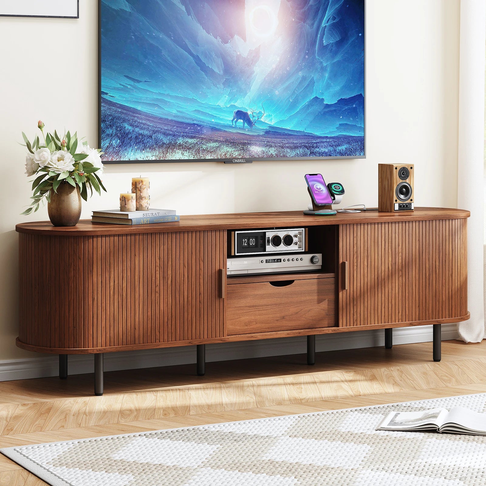 ONBRILL TV Stand With Power Outlet TV Console And Storage