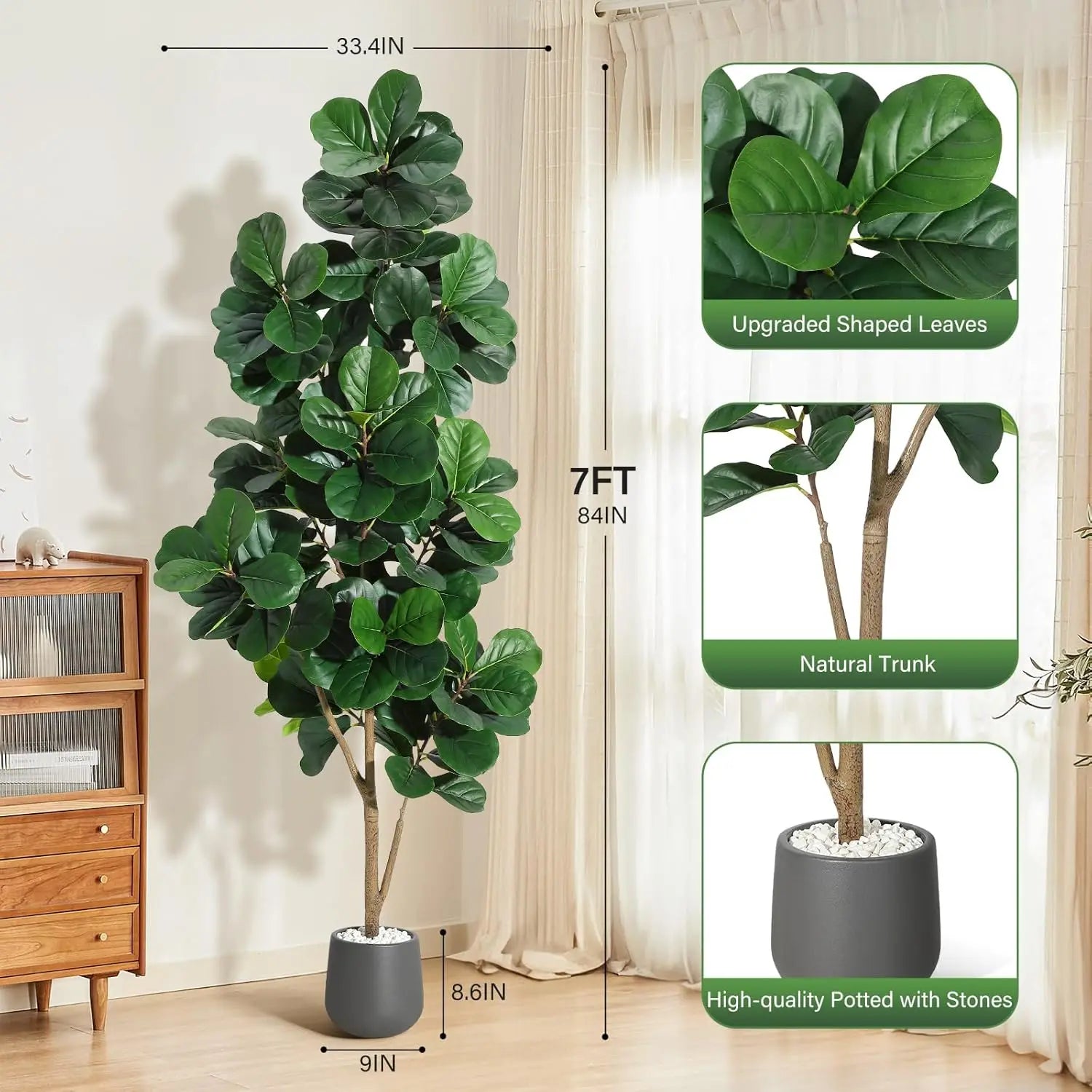 HiMISSCN Fiddle Leaf Fig Tree Artificial In Planter Pot