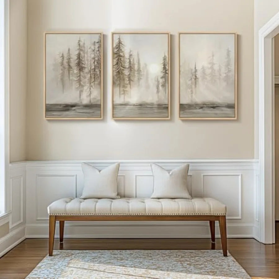 Living Room Wall Art Neutral Pastel Grunge Forest Landscape Canvas