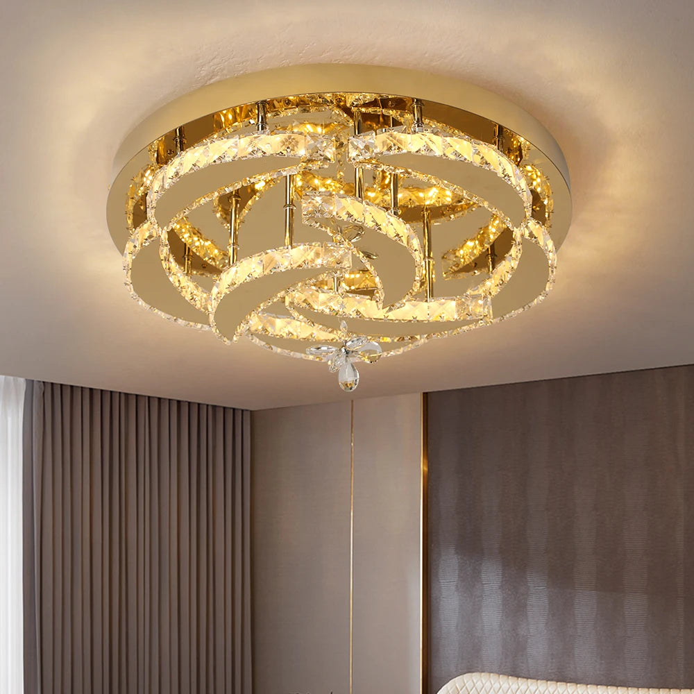 GreeLustr Flower Crystal LED Ceiling Chandelier With Dimmable RC
