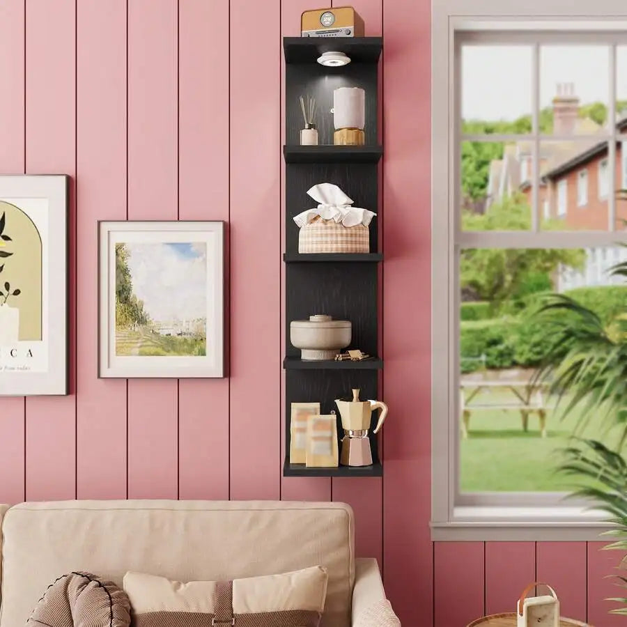 Wooden Five Tier Wall Mounted Floating Shelf For Home Storage