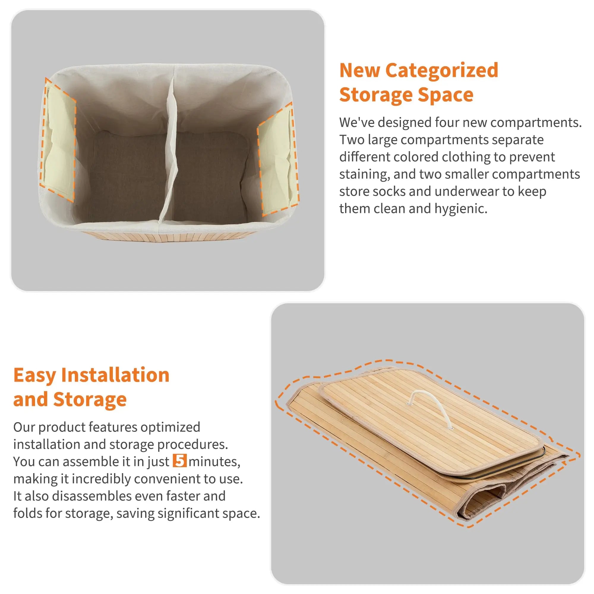HiMISS Bamboo Laundry Hamper With Foldable Design And Lid