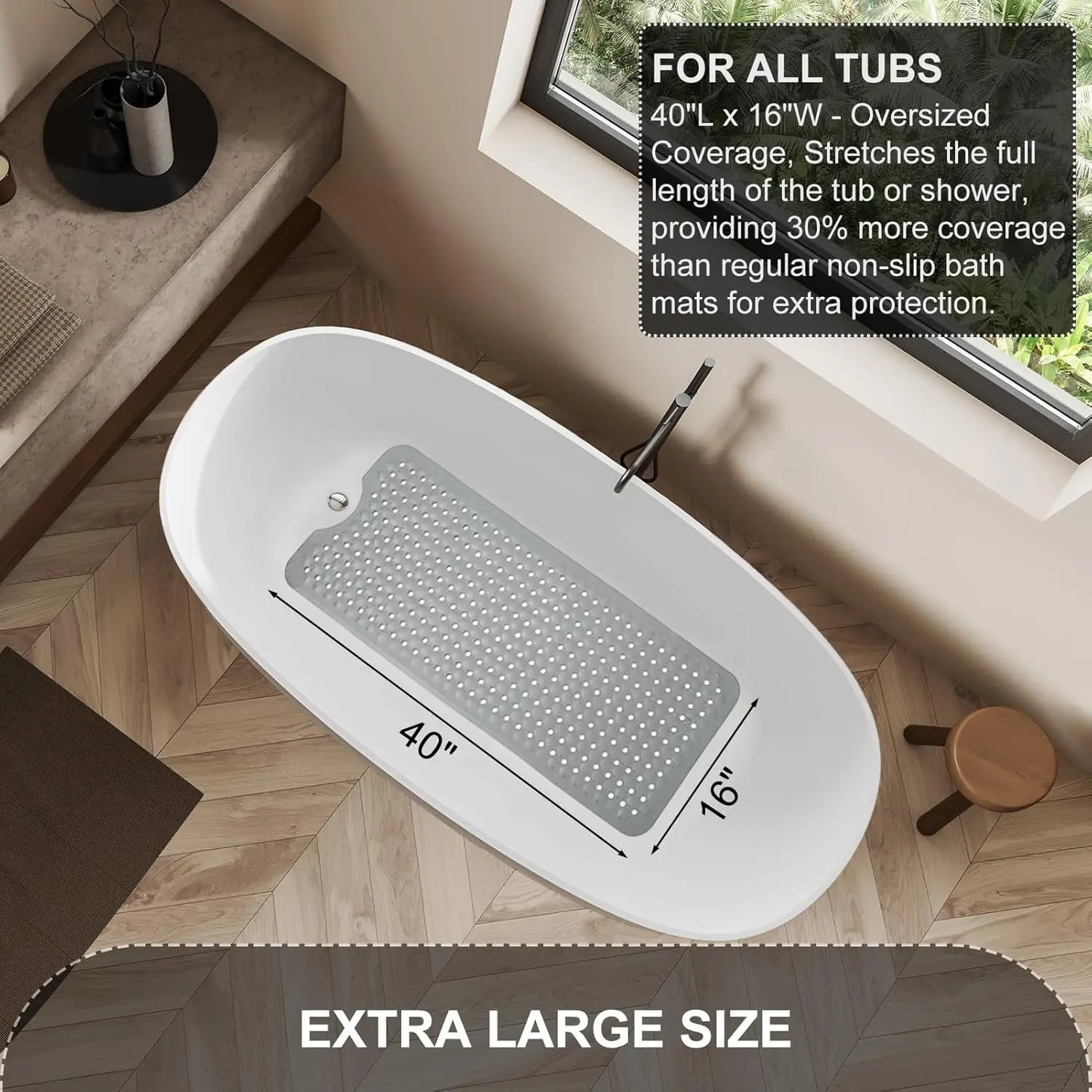 Non Slip Bath Tub Mat With Drain Holes And Suction Cups