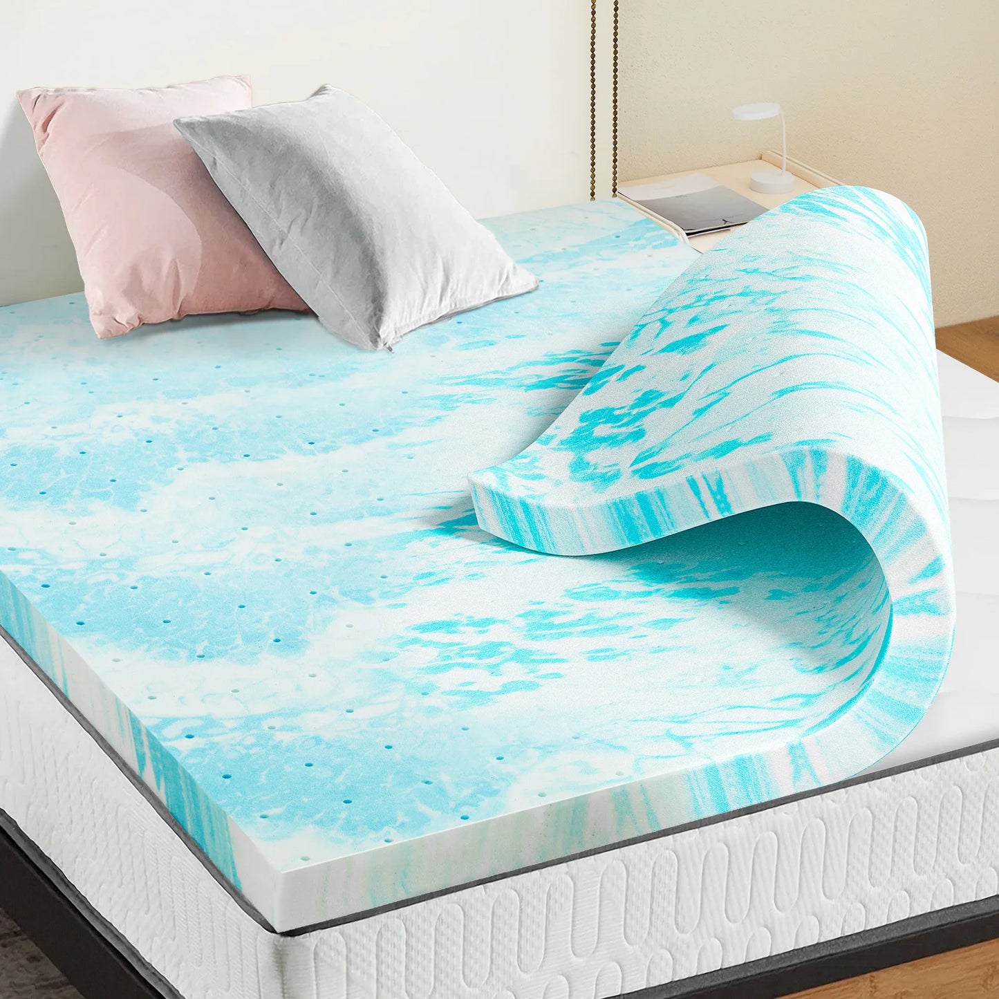 JHK Gel Memory Foam Mattress Topper Cooling For Bed