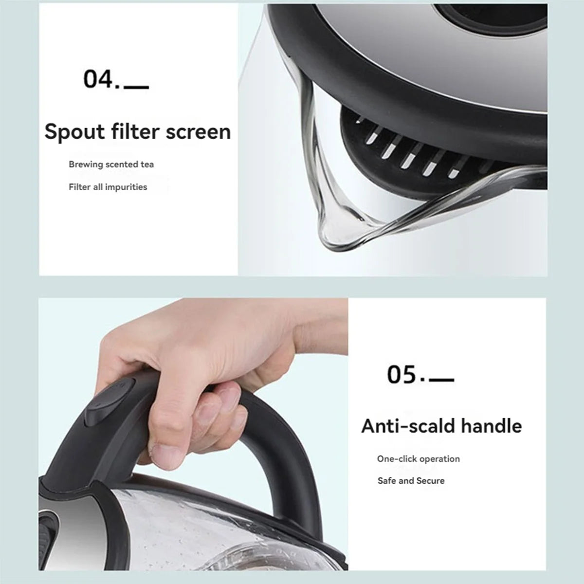 Fast Electric Water Kettle Borosilicate Glass Auto Off Led Light