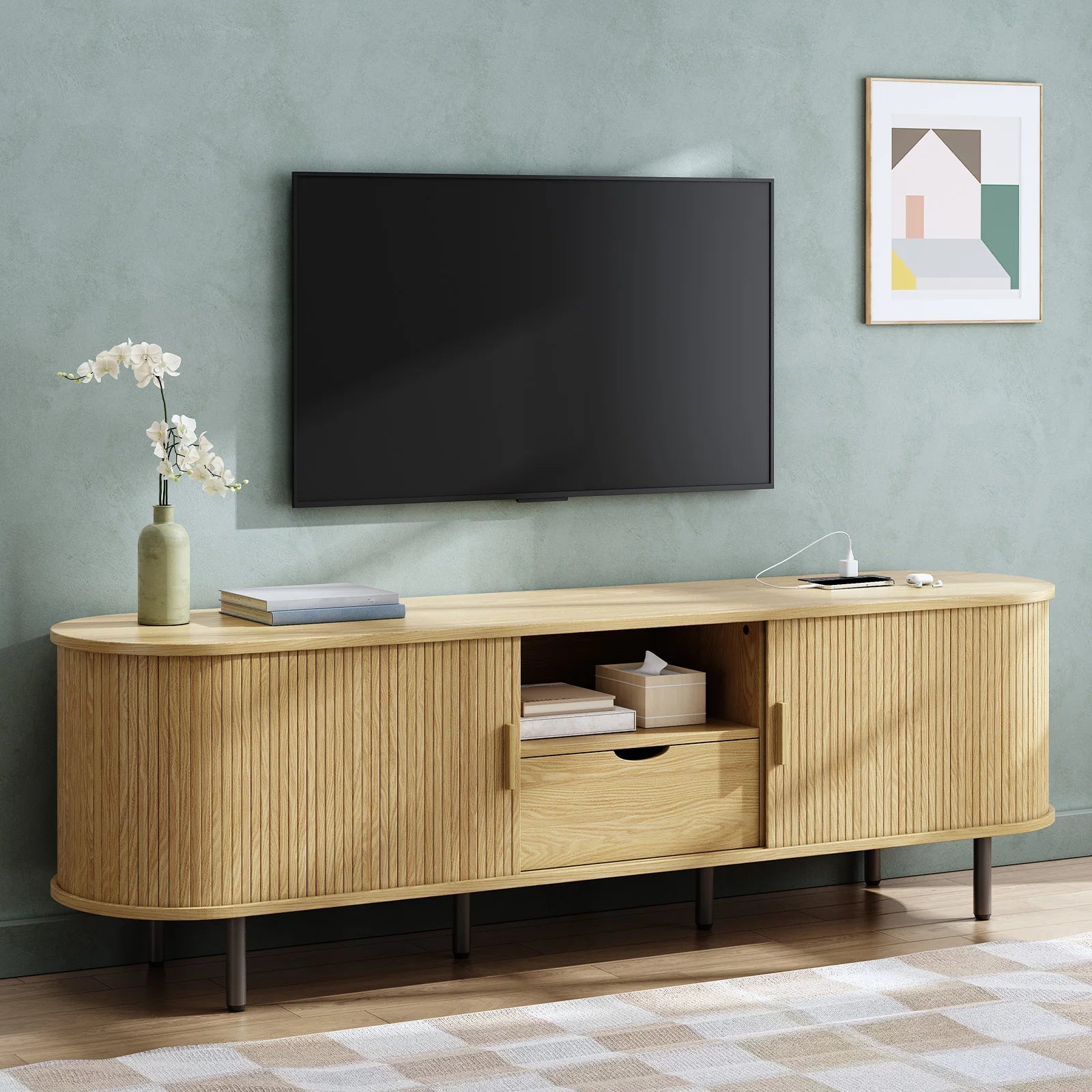 ONBRILL TV Stand With Power Outlet TV Console And Storage