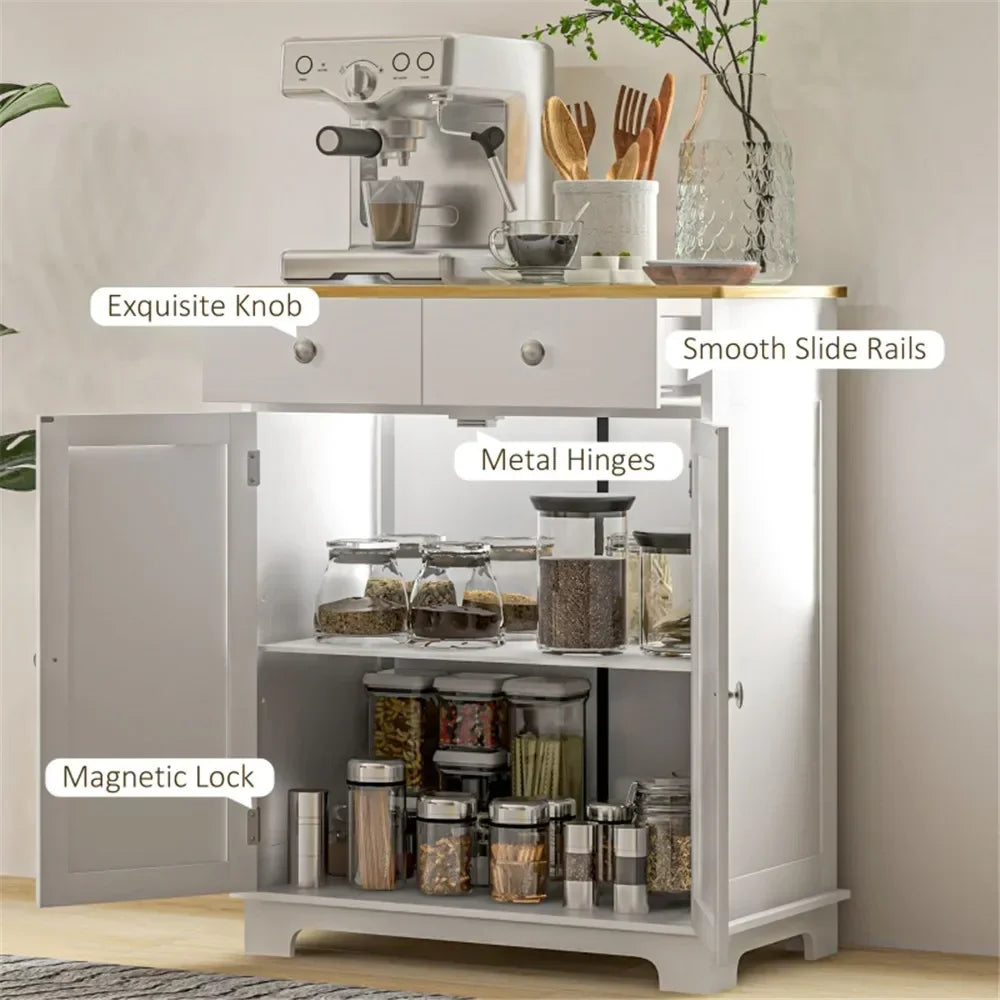 Modern Sideboard Cabinet With Solid Wood Countertop And Adjustable Shelves