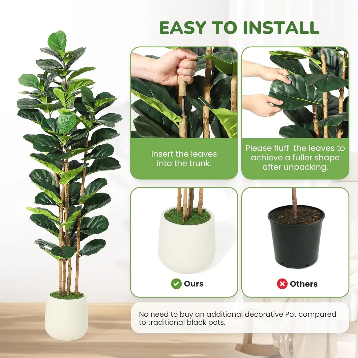 HiMISS Artificial Fiddle Leaf Fig Tree With Pot Greenery