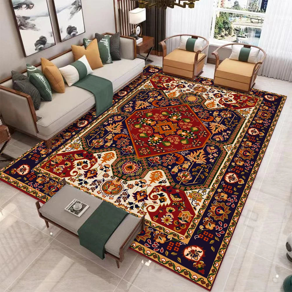 European Retro Geometric Polyester Rug Non Slip Living Room Mat