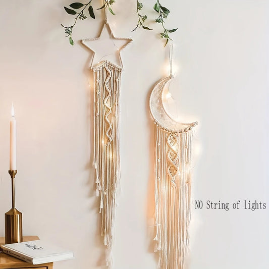 Dromenvanger Star And Moon Woven Pendants Set For Home Decor