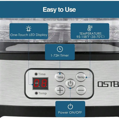 XMSJ 304 Stainless Steel Food Dehydrator With 72-Hour Timer