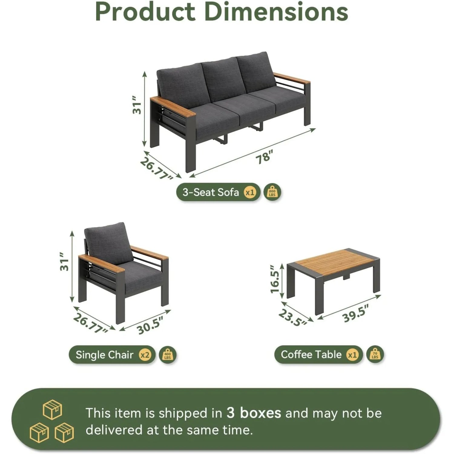 Outdoor Patio Conversation Furniture Set With Coffee Table