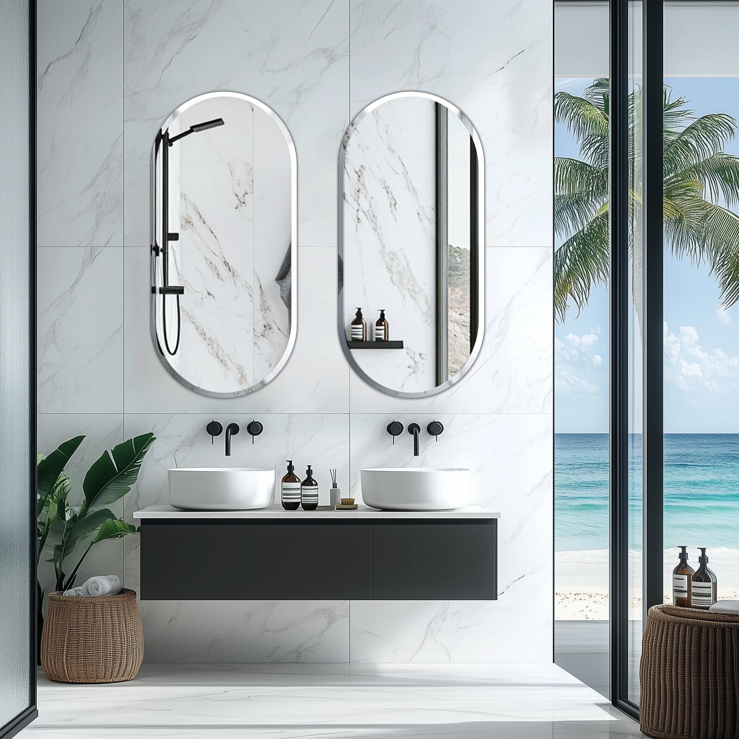 Wisfor Oval Frameless Beveled Mirror Over Sink Bathroom Vanity