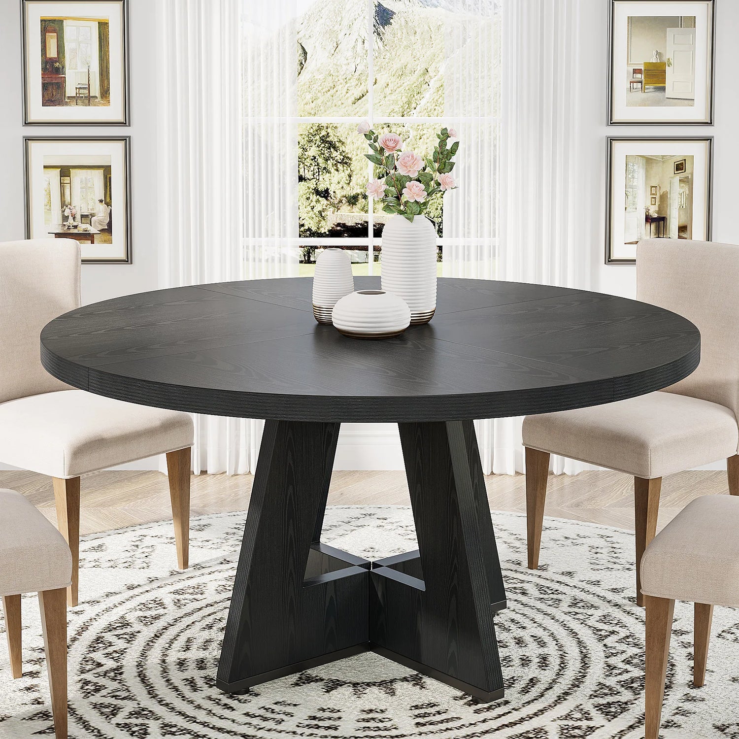 Tribesigns Round Dining Table Farmhouse Style For Dining Room