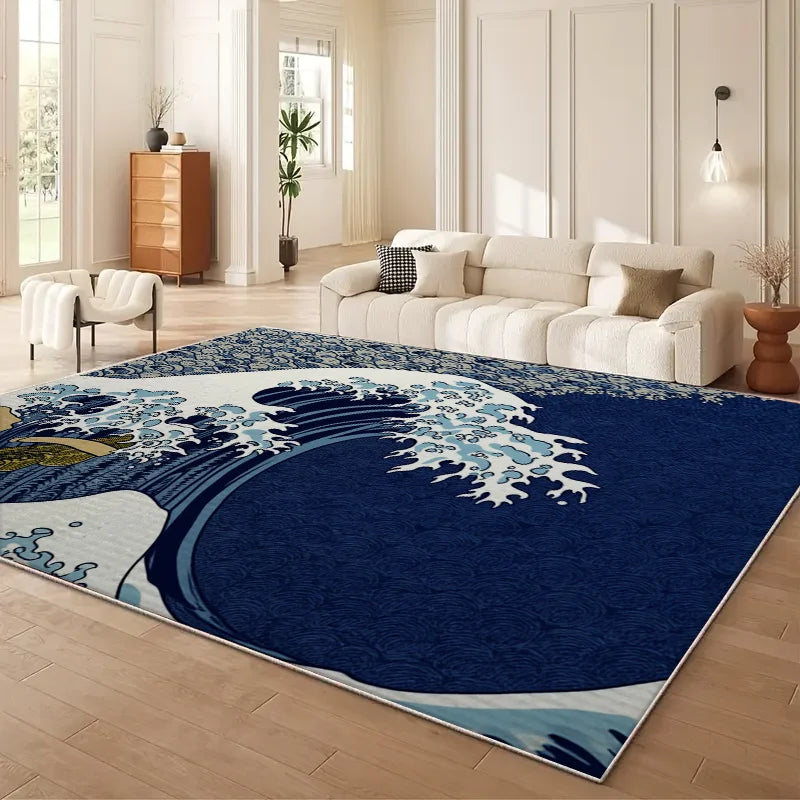 VIKAMA Japanese Cherry Blossom Wave Sofa Carpet Anti Slip