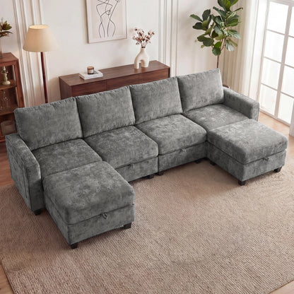 Redlife Modular Sectional Sofa Set With Storage And Two Ottomans