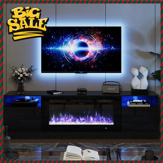 Electric Fireplace Entertainment Center With Wooden Textured Stand