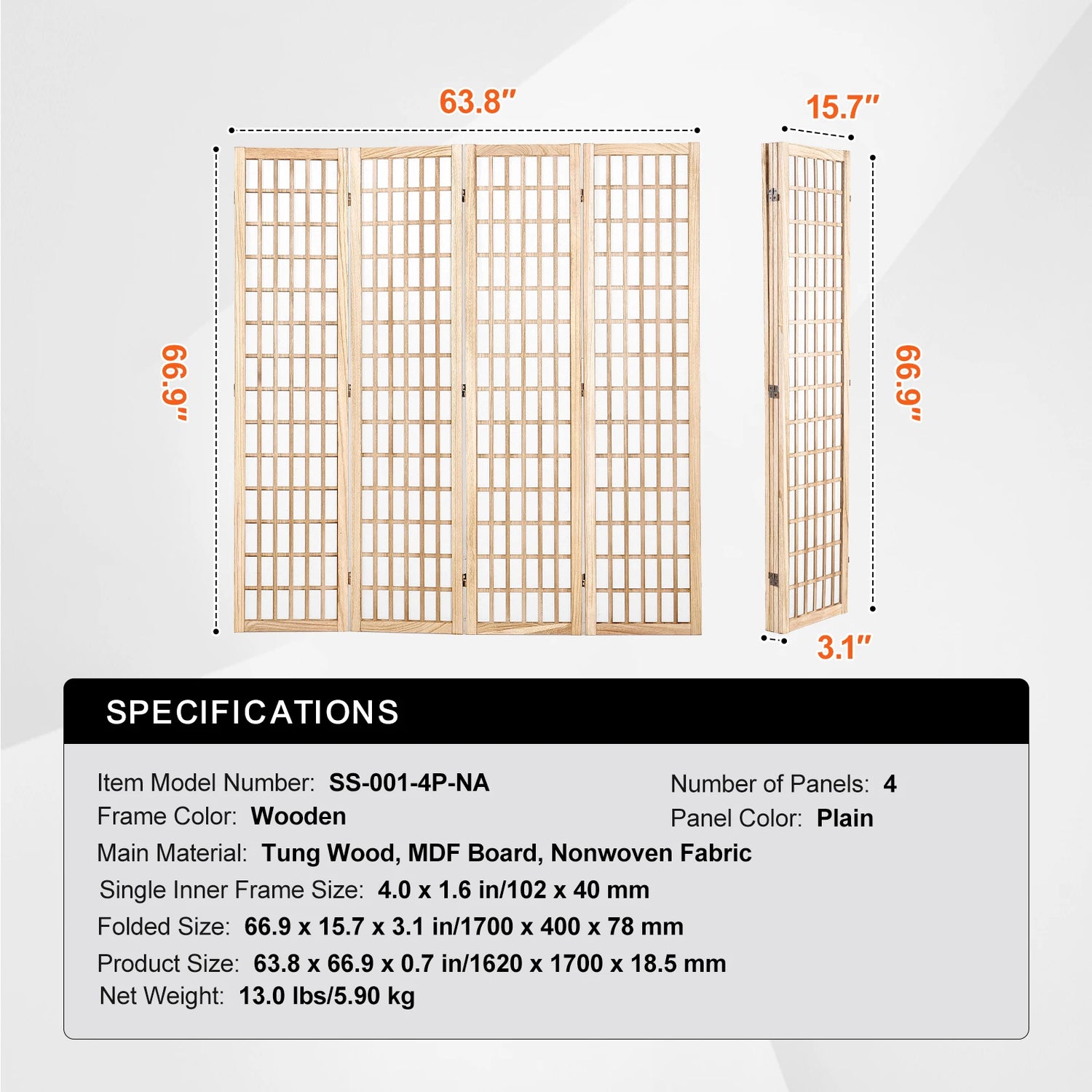 SucceBuy Wood Folding Privacy Screen 3 Panel Room Divider