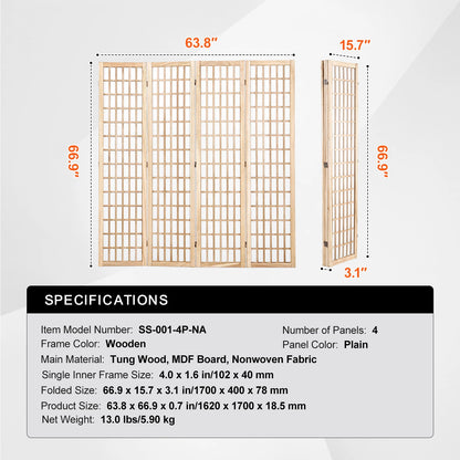 SucceBuy Wood Folding Privacy Screen 3 Panel Room Divider