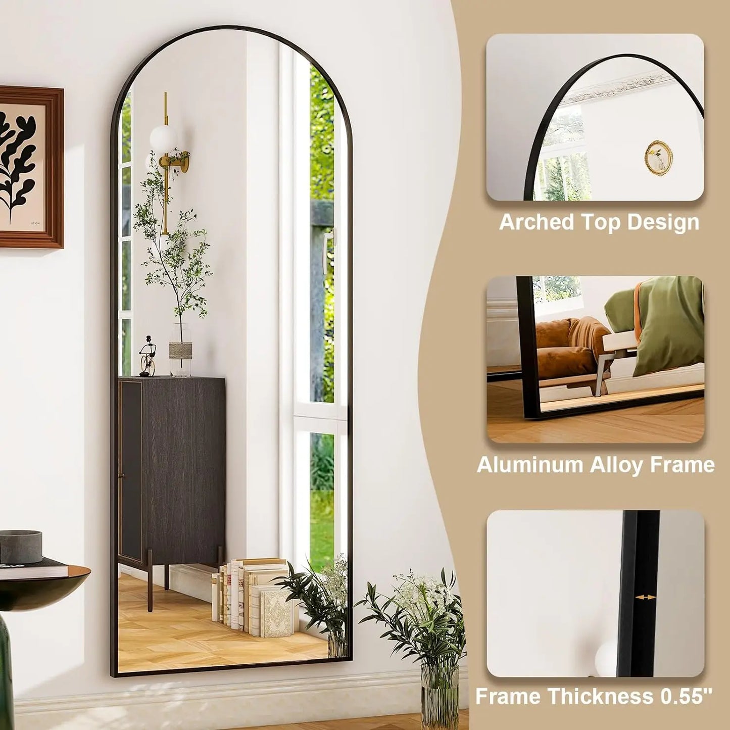 HARRITPURE Full Length Mirror With Aluminum Frame For Home