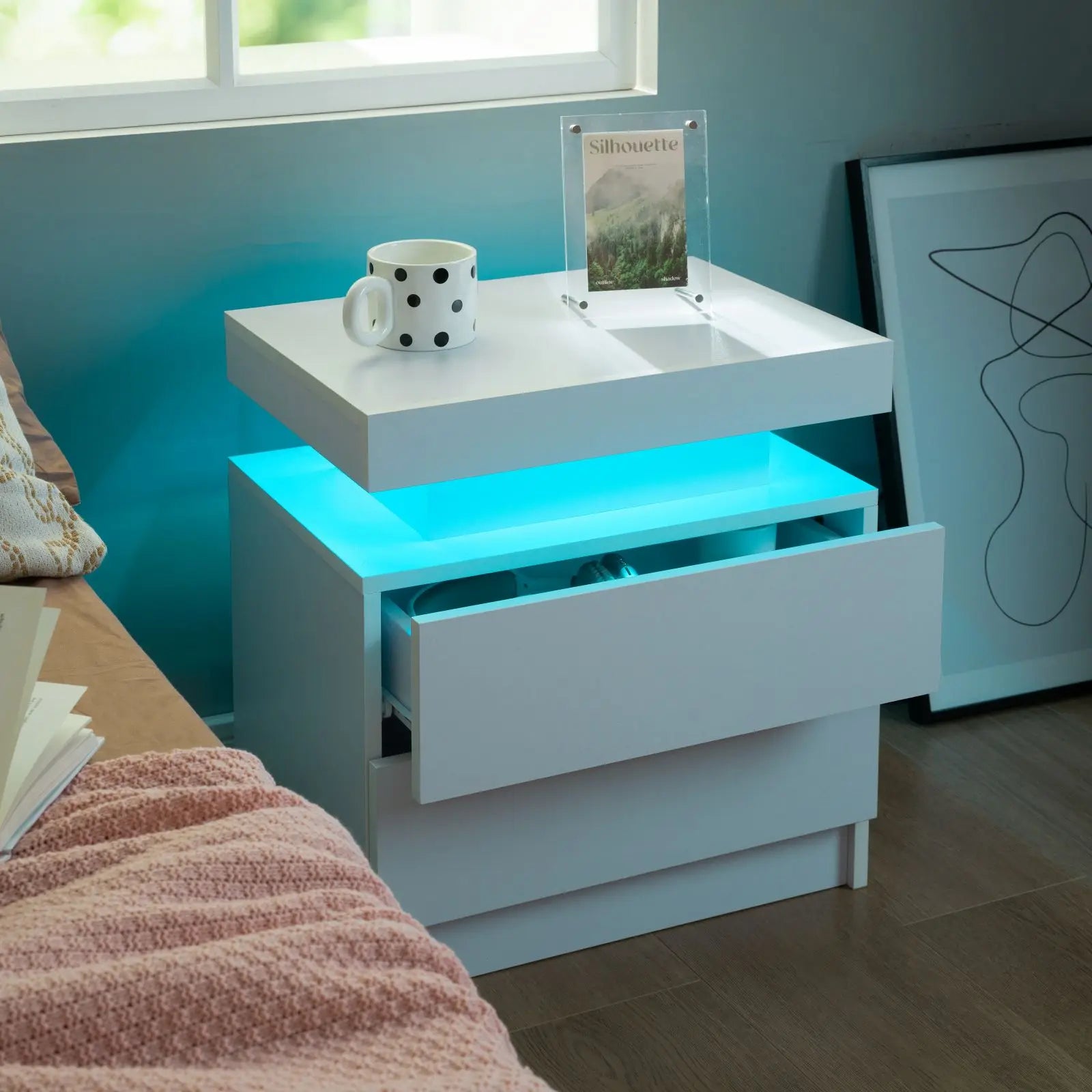 Cubehom LED Nightstands Set Of Two With Drawers Bedside Tables