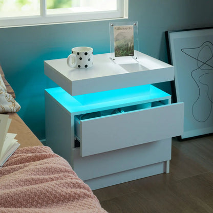 Cubehom LED Nightstands Set Of Two With Drawers Bedside Tables