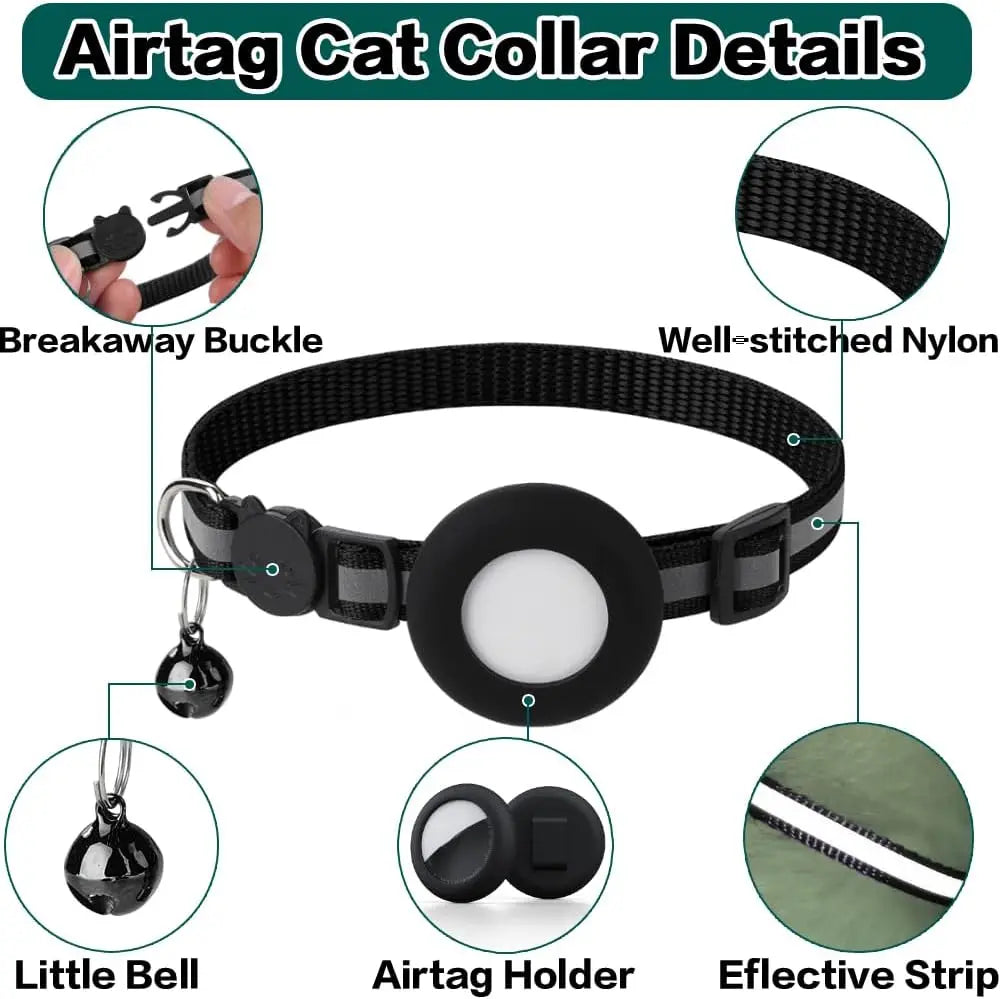 AirTag Cat Collar Breakaway Reflective Kitten Collar With AirTag Holder