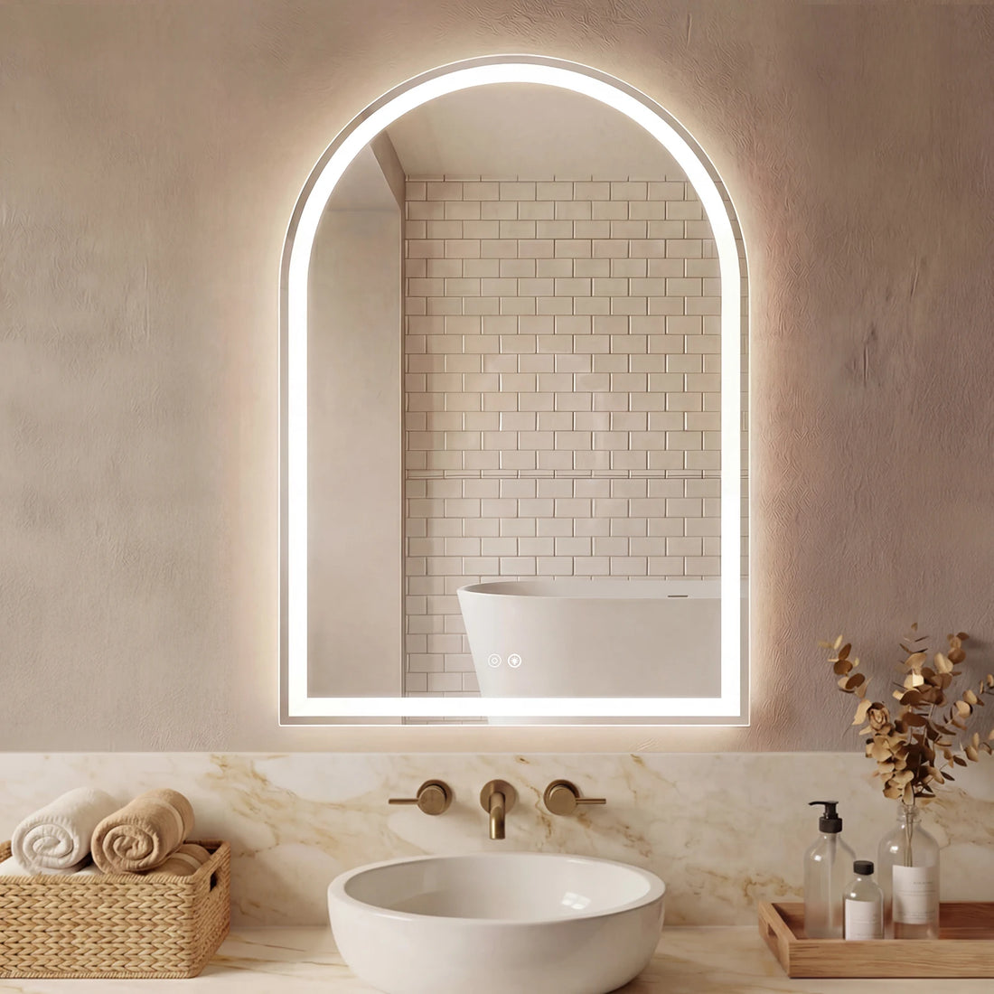 JHK Arched Led Bathroom Vanity Mirror With Backlit Memory Function