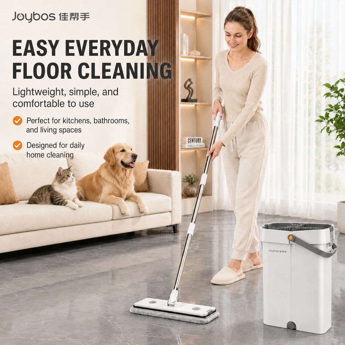 Joybos Ultra Slim Flat Mop System With Microfiber Pads