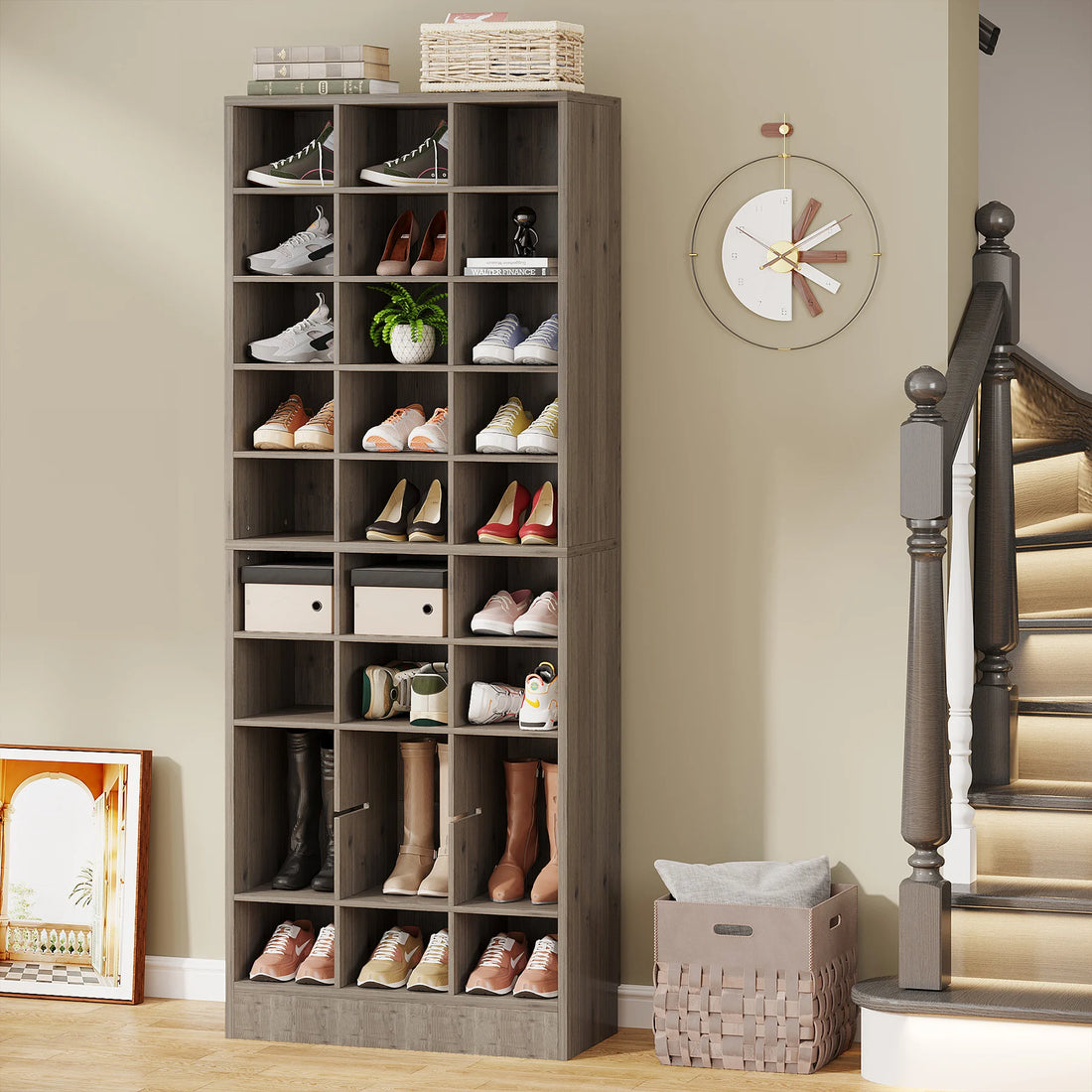 Tribesigns Wooden Shoe Cabinet Eight Tier Display Shelf Rack