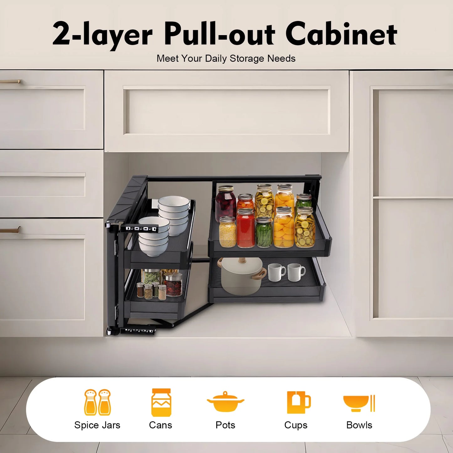 Bymaocar Blind Corner Cabinet Pull Out Organizer With 2 Tiers