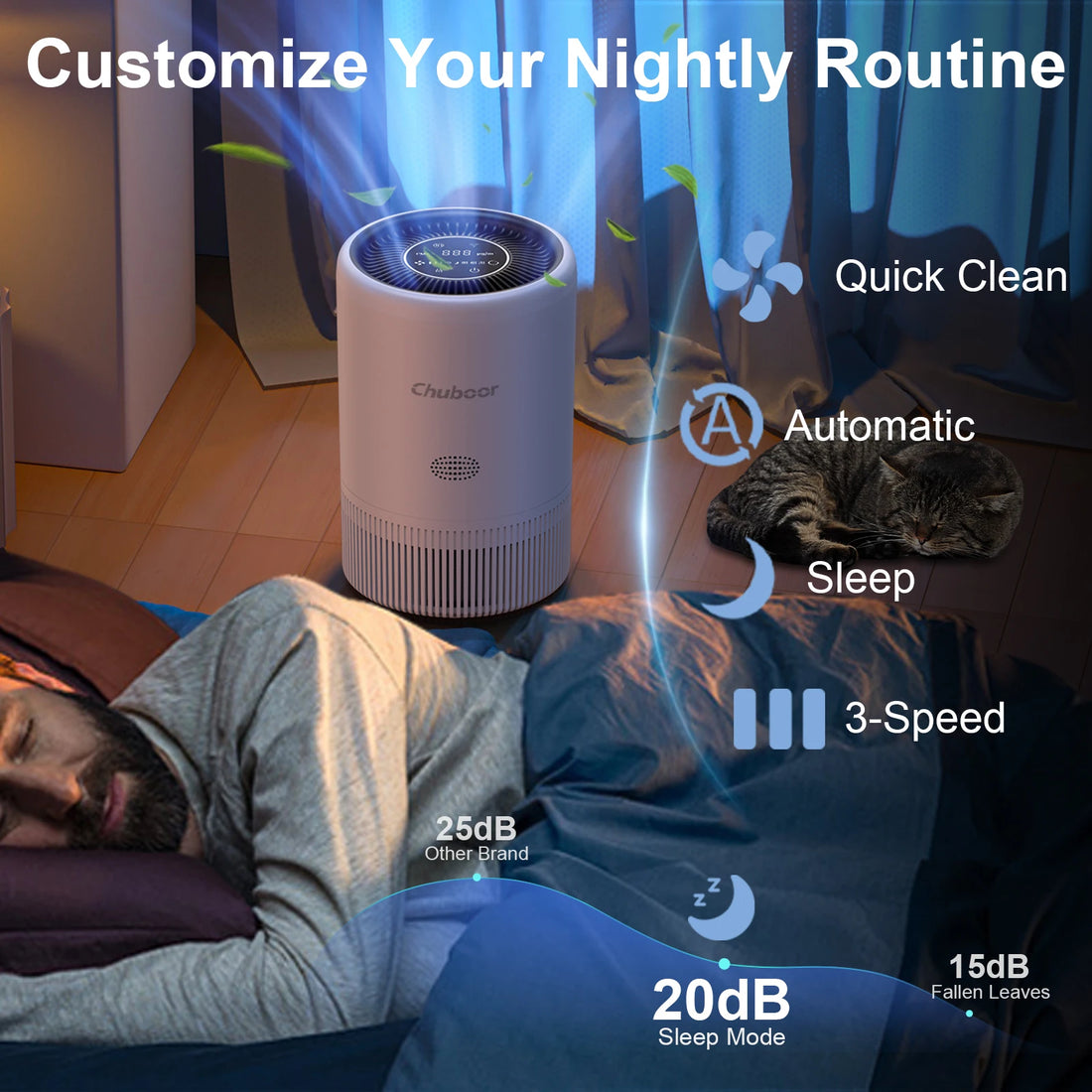 Chuboor Smart Air Purifier With App Alexa Control PM25 HEPA