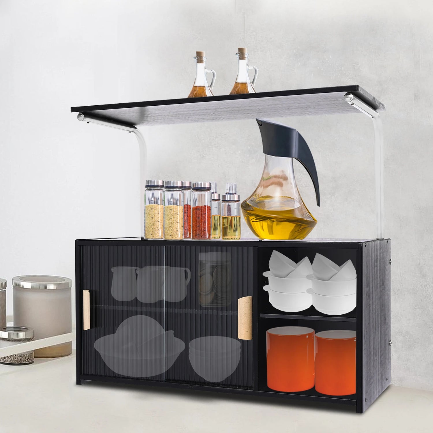 Two-Tier Storage Cabinet With Adjustable Shelves And Clear Door