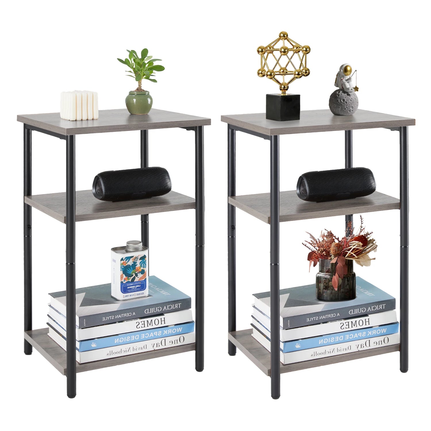 JHK Two Tier End Table With Adjustable Feet Space Saving